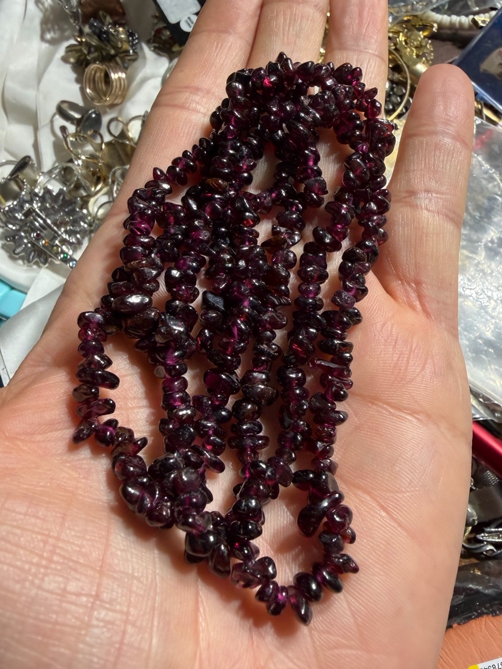Vintage Genuine Dark Ref Garnet Pebble Beads Long Necklace 32”